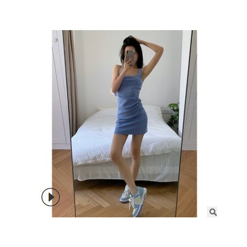 法式黑色吊带连衣裙女夏2021年新款高腰设计感外穿短款打底包臀裙图1