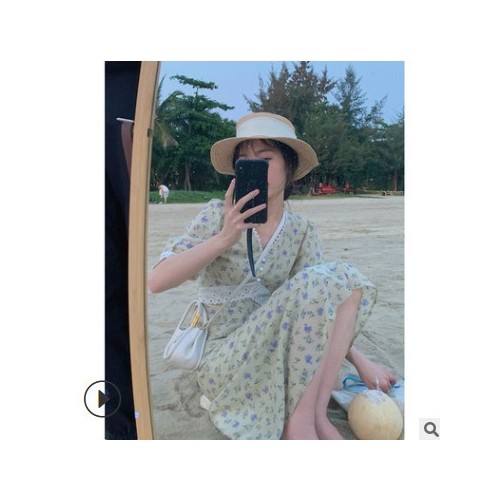 连衣裙女夏法式甜美温柔风裙子仙女碎花裙设计感v领长裙时尚甜美图2