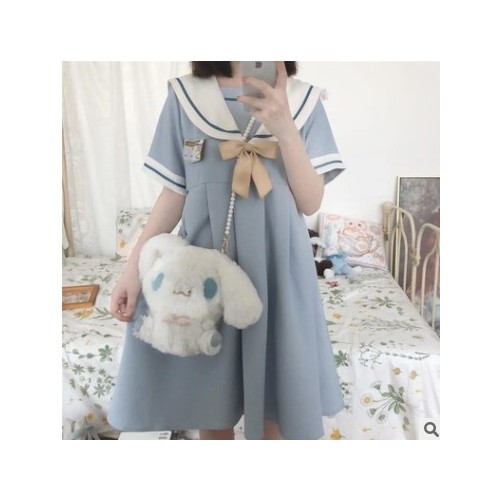 萌系奶糖jk夏季新款日系海军领连衣裙女学生韩版宽松中长款水手服图3