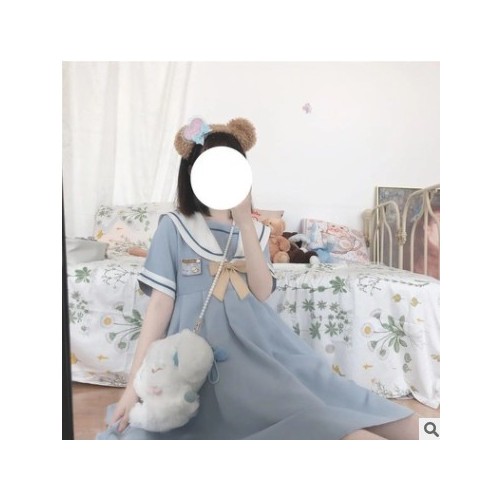 萌系奶糖jk夏季新款日系海军领连衣裙女学生韩版宽松中长款水手服图1