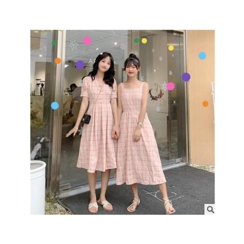 连衣裙女学生夏装20210新款韩版露背格子吊带裙子仙女森系中长裙图3