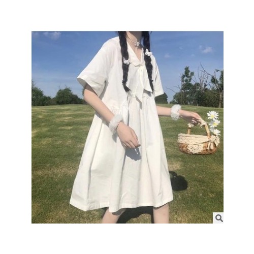 日系ins连衣裙女春夏季韩版宽松显瘦小清新超仙甜美森系短裙学生图2