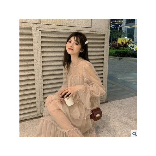 法式温柔系穿搭网纱连衣裙仙女裙长款超仙气质可盐可甜炸街裙子夏图1