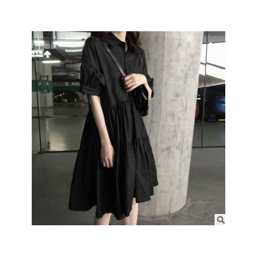 裙子女夏2021新款韩版显瘦连衣裙学生宽松赫本小黑裙a字裙中长裙图2
