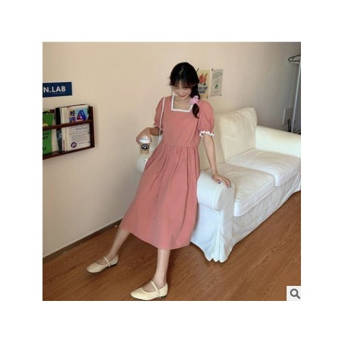夏季裙子2021新款法式复古黑色连衣裙女小个子森系甜美短袖A字裙图3