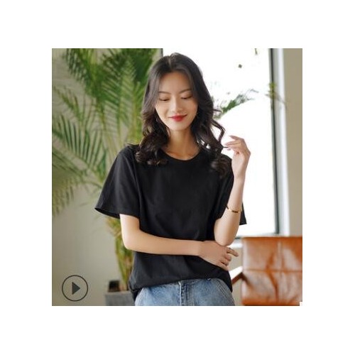 夏季基础款百搭T恤女短袖韩版休闲纯色净版圆领棉质外穿打底衫潮图1