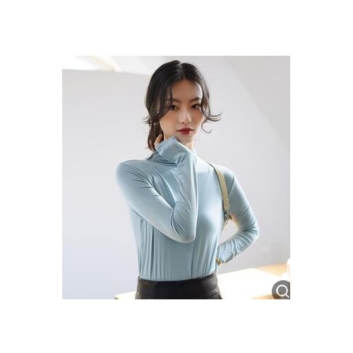 定做女装长袖t恤新款莫代尔半高领打底衫女春 纯色修身外穿女上衣图1