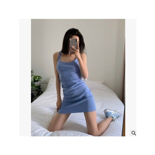 左边女装法式小黑裙中长款高腰裙子2021夏季新款无袖吊带连衣裙女图3