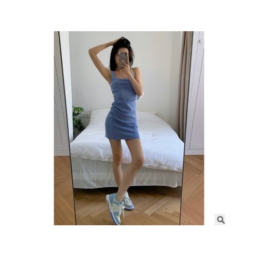 左边女装法式小黑裙中长款高腰裙子2021夏季新款无袖吊带连衣裙女图1