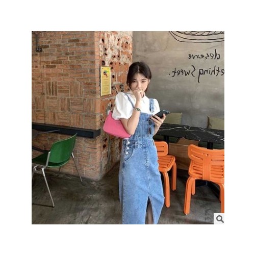 牛仔吊带背带裙开叉连衣裙女夏女装2021新款春裙子夏季长裙a字裙图3