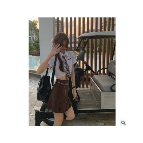 咖色百褶半身裙女2021夏季新款韩版高腰显瘦裤裙包臀a字短裙子图2