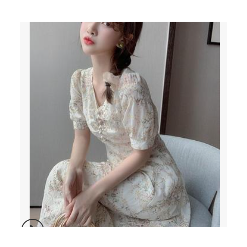 温柔风雪纺连衣裙夏季新款女小清新气质修身显瘦减龄小个子碎花裙图1