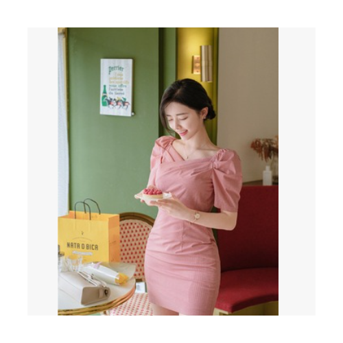一件代发法式小众复古黑白格子短袖方领连衣裙女夏小个子裙子5527图2