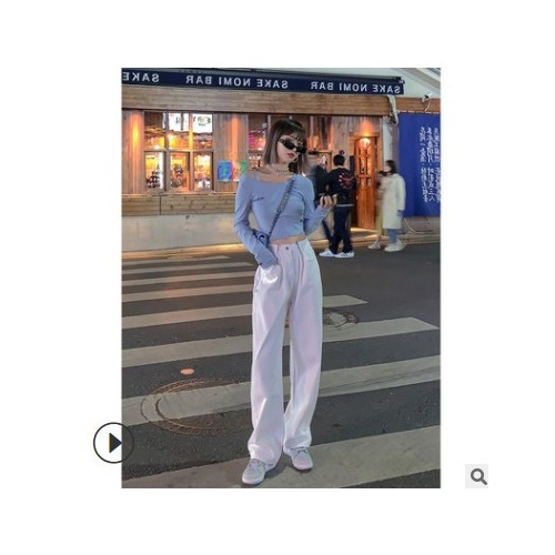 2021新款纯色腰带阔腿牛仔裤女宽松显瘦高腰垂感拖地直筒裤子潮图2