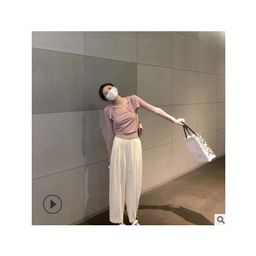 网红时尚懒懒裤女夏季新品薄款休闲裤显瘦bai搭宽松高腰阔腿裤子图3