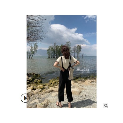 女装2021夏季新款显瘦显高的9分阔腿背带裤垂坠感背带裤薄款春夏图1