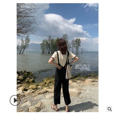 女装2021夏季新款显瘦显高的9分阔腿背带裤垂坠感背带裤薄款春夏