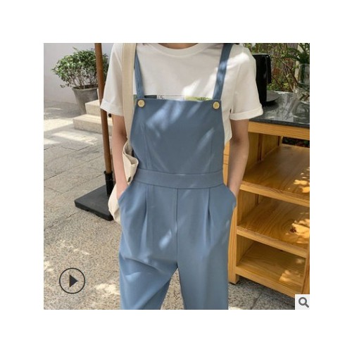 女装2021夏季新款显瘦显高的9分阔腿背带裤垂坠感背带裤薄款春夏图2