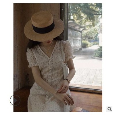 改良旗袍女装 2021夏季新款早春新款玫瑰长裙法式白色蕾丝连衣裙