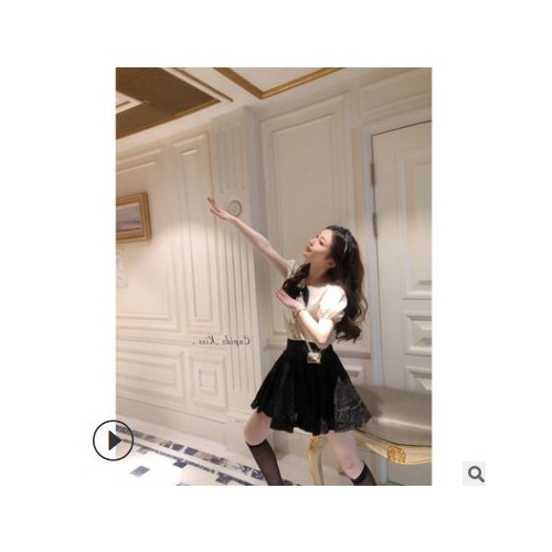 反转巴黎 米黑jing典配色白富美薄款bai搭蝴蝶结短袖上衣女21/SS图2