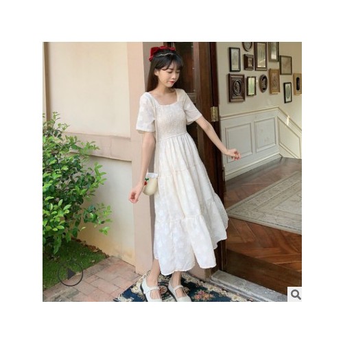 连衣裙女装2021夏季新款短袖法式小个子大码春秋碎花茶歇桔梗裙子图2