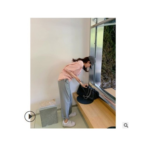 Q弹神仙裤 高腰休闲裤女夏宽松运动阔腿直筒灰色裤子2021韩版新款图3