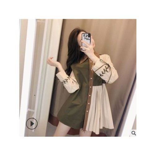 衬衫女外穿设计感小众春季2021新款百搭衬衣复古港味拼接长袖上衣图3