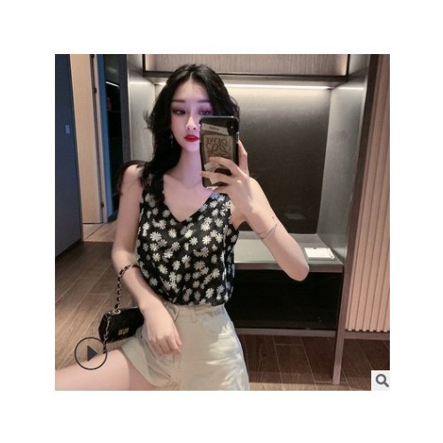 印花吊带背心女2020夏季新款时尚百搭小雏菊V领无袖内搭打底上衣图2