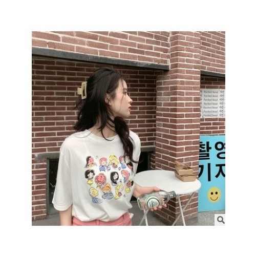 2021夏季新款韩版卡通印花短袖白色t恤女设计感宽松洋气减龄上衣图1