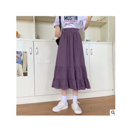 胖MM大码文艺复古半身裙女夏中长款高腰荷叶边2021新款显瘦A字裙图1