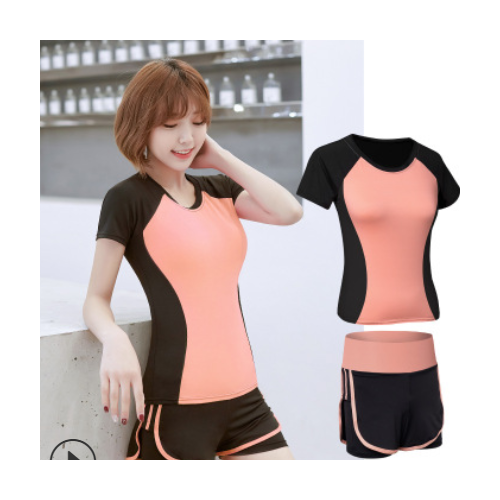韩版瑜伽服套装女秋弹力修身速干短袖跑步运动户外健身服两件套女图1