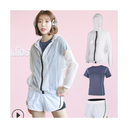 瑜伽服套装女夏韩版速干短袖上衣跑步运动户外健身服三件套女防嗮