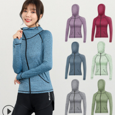 瑜伽服薄款外套健身外套运动连帽外套批发运动服秋女连帽一件代发