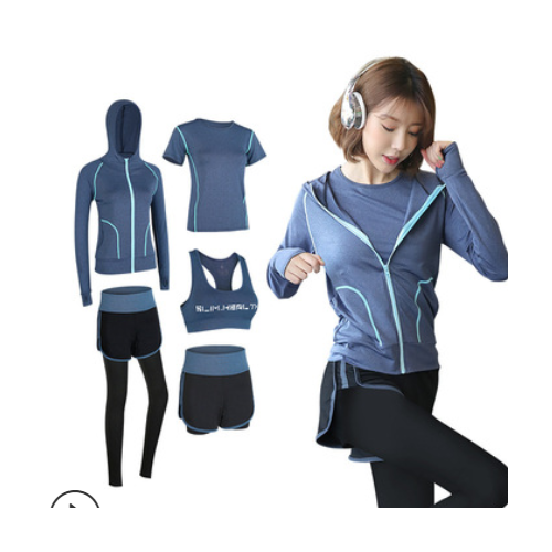 运动套装女休闲跑步健身服瑜伽套装运动文胸上衣速干短袖瑜伽服女图2
