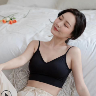 黛美芮新款冰丝不跑杯无钢圈防走光吊带U型美背裹胸抹胸内衣背心