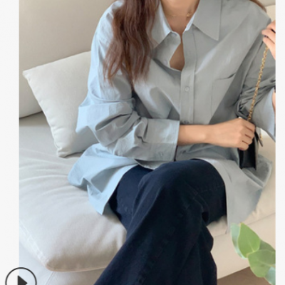 【现货】21春夏/ 颜色美韩国设计师气质灰蓝色衬衫 B2125