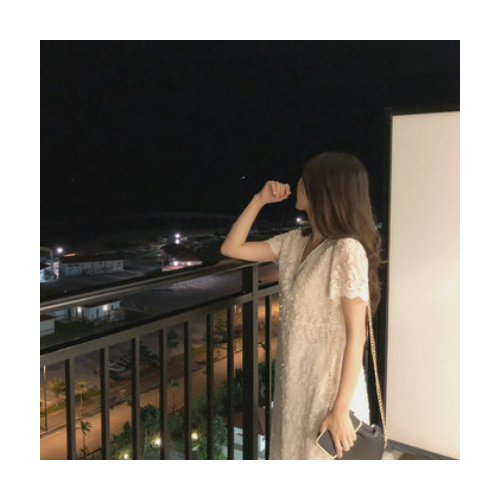 【现货】21春夏/ 浪漫小仙女刺绣蕾丝V领连衣裙 E2103图2