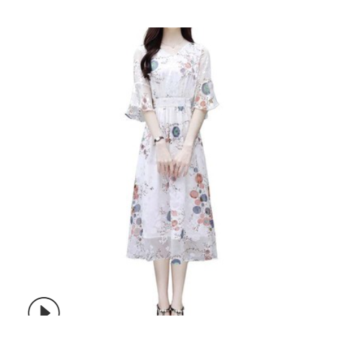 雪纺连衣裙女夏季2019新款气质中长款温柔裙超仙显瘦收腰碎花裙子图2