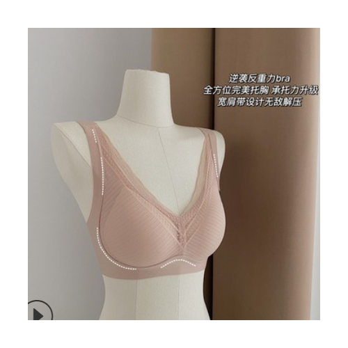 日本原单乳胶反重力内衣女无痕聚拢调整型无钢圈蕾丝文胸运动背心图1