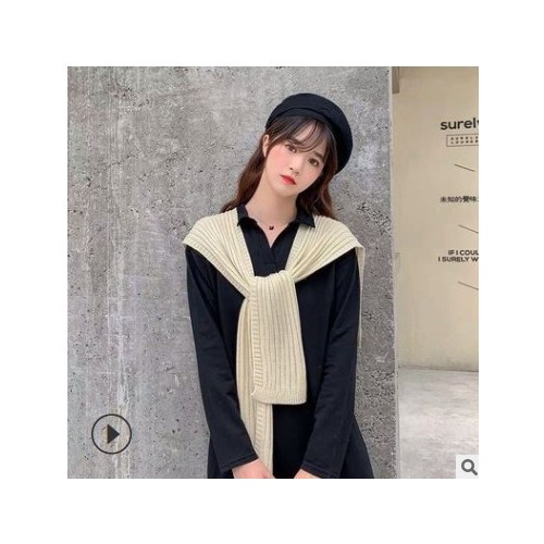 无袖小香风披肩韩国针织打结空调房围巾女秋冬外搭护颈小斗篷毛衣图3