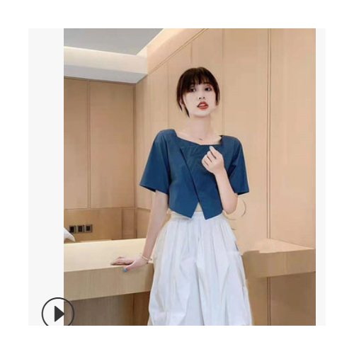 夏季2021年新款休闲时尚洋气女神范小个子短款上衣两件套装半身裙图2
