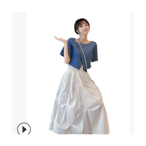 夏季2021年新款休闲时尚洋气女神范小个子短款上衣两件套装半身裙图3