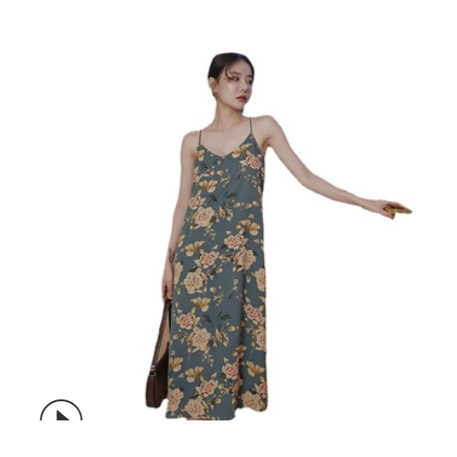复古法式碎花裙夏季2021新款洋气闺蜜连衣裙女收腰显瘦气质吊带裙图2