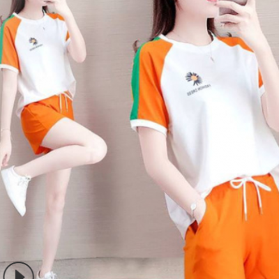 休闲运动套装女2021夏季韩版短袖T恤阔腿裤两件套ins东大门女装