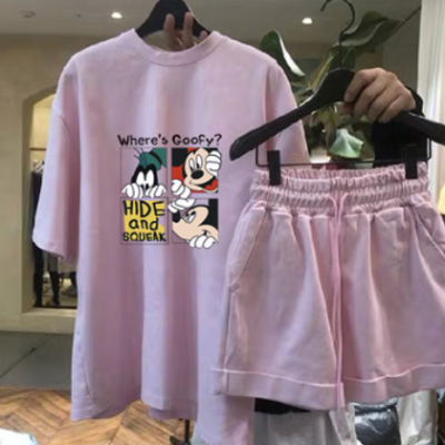 套装女2021夏季韩版短袖T恤女阔腿裤运动两件套ins韩国东大门女装