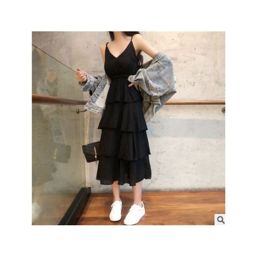 很仙的法国小众连衣裙女夏季2021新款韩版高腰中长款吊带裙蛋糕裙图1