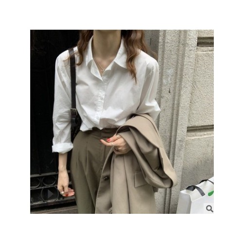 衬衫女设计感小众轻熟2021春季韩版小个子宽松百搭长袖衬衣图3