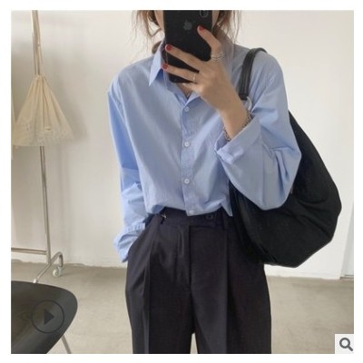 衬衫女设计感小众轻熟2021春季韩版小个子宽松百搭长袖衬衣