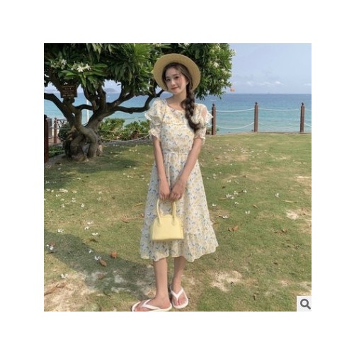 碎花连衣裙女夏露肩法式显瘦夏季2021新款年气质女装雪纺裙子长裙图2