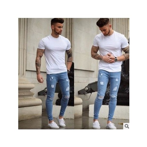 2020 trenD men’s sLim jeAns tiGht trousers小脚修身牛仔裤男图3